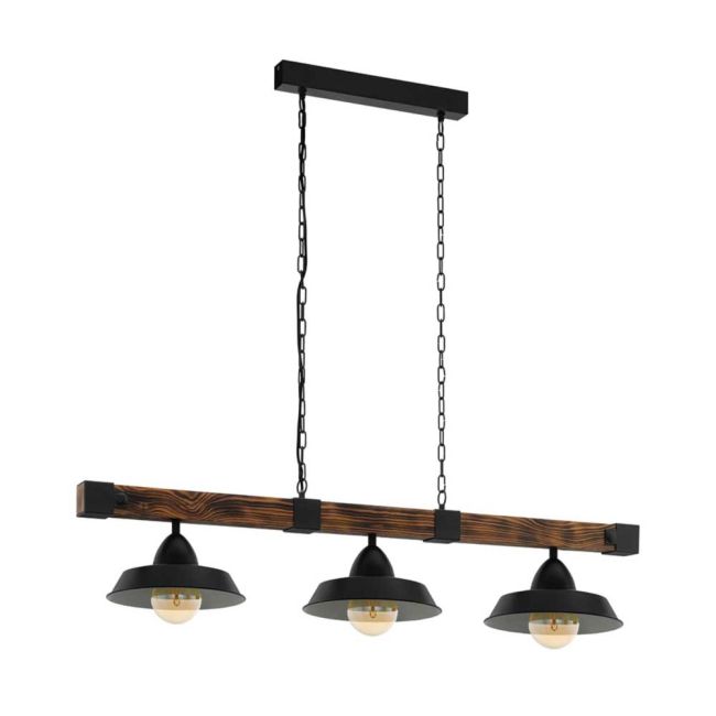 Oldbury Black with Rustic Wood 3 Light Pendant by Eglo