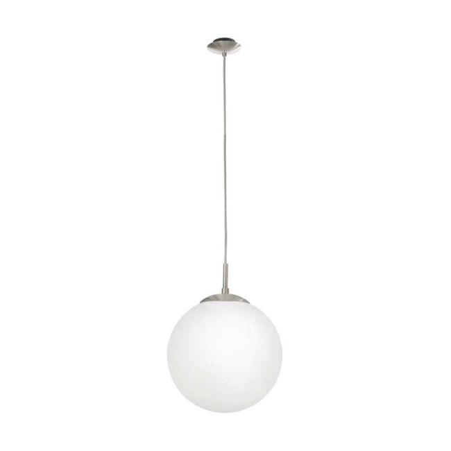 Rondo E27 Satin Chrome and Opal Glass Small 250mm Pendant Light by Eglo