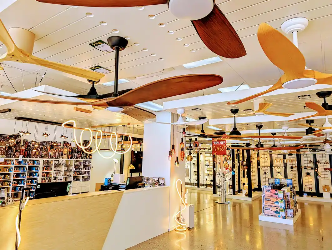 Interior view of The Fan & Light Shop Mile End store in Adelaide, South Australia.